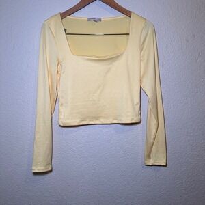 Sincerly Jules Womens M Cropped Long‎ Sleeve Square Neck Bright Yellow Spring